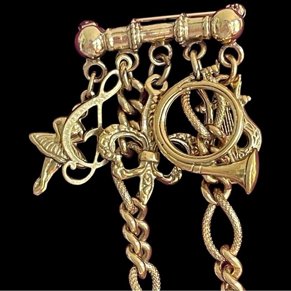 Vintage chatelaine double brooch, Victorian or Victorian inspired, music themed - Picture 3 of 10